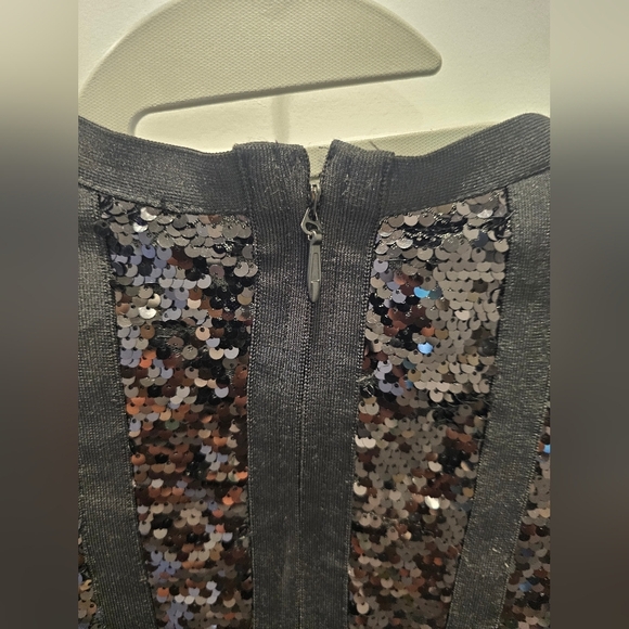 "Fashion Nova Black Sequin Long Sleeve Bodycon Mini Dress Size M" - Picture 4 of 9